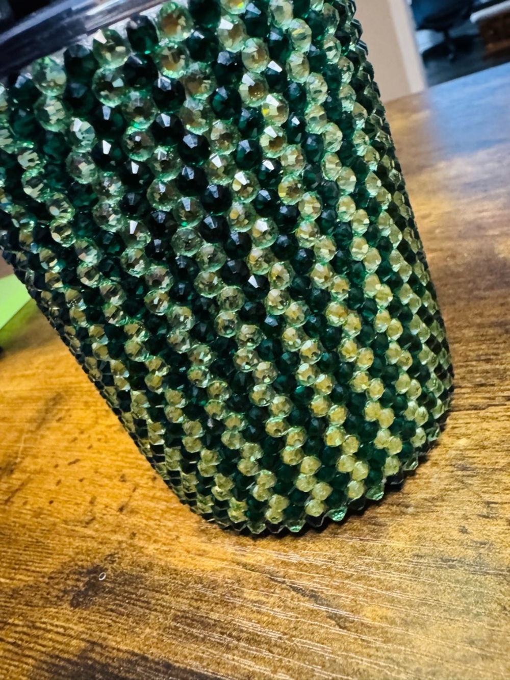 Made by Me- Green Glass Rhinestone Tumbler with Lid Travel Coffee Cup 12oz - Picture 3 of 6